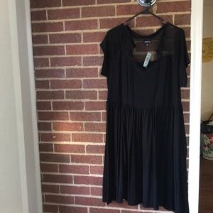 Black Dotted Mesh Short-sleeve Skater Dress